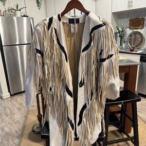 Fringed Leather Jacket in White and Black
